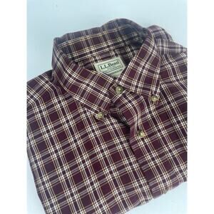 LL Bean Long Sleeve Button Down Men’s M Burgundy Plaid